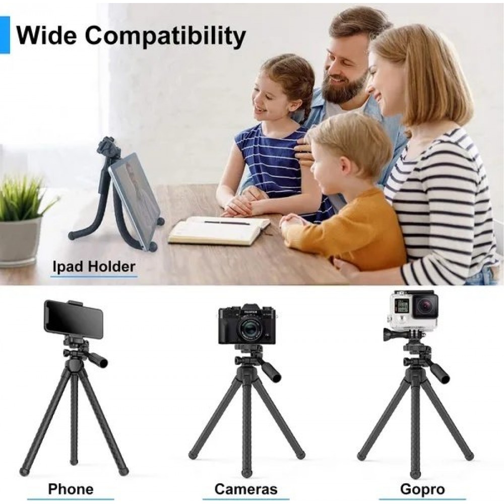 Portable And Adjustable Flexible Phone Tripods Camera Stand Holder With Wireless Remote And Universal Phone Mount